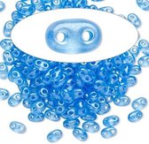 Preciosa Twin beads, glas, 50 gram, transparant zeeblauw pearl, 5 x 2,5mm, ovaal met 2 gaten