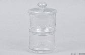 Glas pot (dubbel) klein: hoogte 20 cm + deksel, Ø 10 cm. geslepen glas