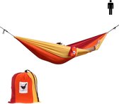 MoreThanHip (Reis)hangmat Single Sunset - Geel/oranje/rood - 1 Persoons hangmat van lichtgewicht parachutestof met opbergzak - Ligoppervlak 260 x 145 cm - Lengte 290 cm - voor tuin, camping en vakantie
