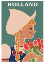 Vintage Poster Holland - Traditionele Klederdracht - Tulpen - Kinderkamer - 70x50 cm - Retro