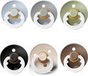 Bibs fopspeen 6-18 maanden|Set 6 stuks| Glow in the dark; Sage, Black, Cloud, Baby Blue, Dark oak, Vanilla|Maat 2|T2