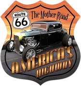 Route 66 America's Highway Hot Rod Zwaar Metalen Bord XL 71 x 67 cm