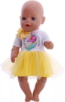 Poppenkleertjes - Geschikt voor Baby Born - Ballerina jurk - Eenhoorn shirt - Gele tutu - Strikje
