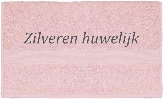 Handdoek - Zilveren huwelijk - 100x50cm - Roze