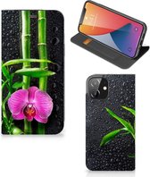 Hoesje Geschikt voor iPhone 12 | Geschikt voor iPhone 12 Pro Wallet Bookcase Orchidee