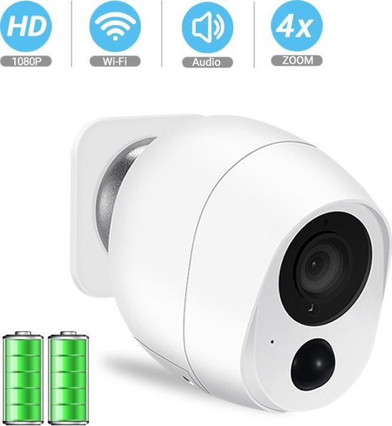 Springplank Visser Grit Beveiligings camera draadloos op batterijen - Ip camera op batterijen- met  batterij - Wit | bol.com