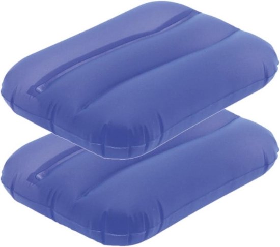 2x Opblaasbare kussentjes blauw 28 x 19 cm - Reiskussens - Opblaasbare kussens voor onderweg/strand/zwembad - Merkloos