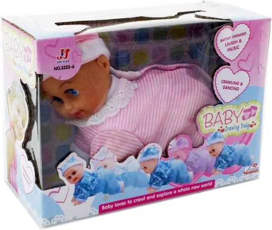 Crawling Baby - kruipende baby pop - kan kruipen en dansen - met geluid  (20cm) Incl.... | bol.com
