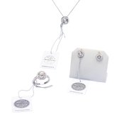 Sieraden set zilver met Swarovski stenen - oorbellen, ring en hanger incl. GRATIS ketting - 925 sterling zilver - voorzien van een Swarovski certificaat - maat 19,5