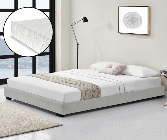 Cadre de lit moderne simili cuir avec matelas 180x200 blanc