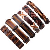 Fako Bijoux® - Armband - Leder - Set Deluxe - 6 Stuks - Bruin Combi