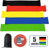 Weerstandsbanden - Fitness elastiek - 5 niveaus elastiek - 5 kleuren - Incl. draagbare mini tas - gratis E-book