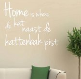 muursticker Home is where de kat - wit - 75x67,5cm