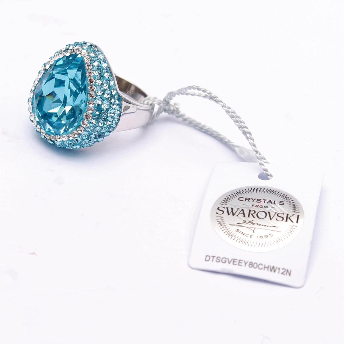 Valentijnsactie! Brigada - ring met druppelvormige Swarovski steen - 925 sterling zilver - voorzien van Swarovski certificaat - maat 19