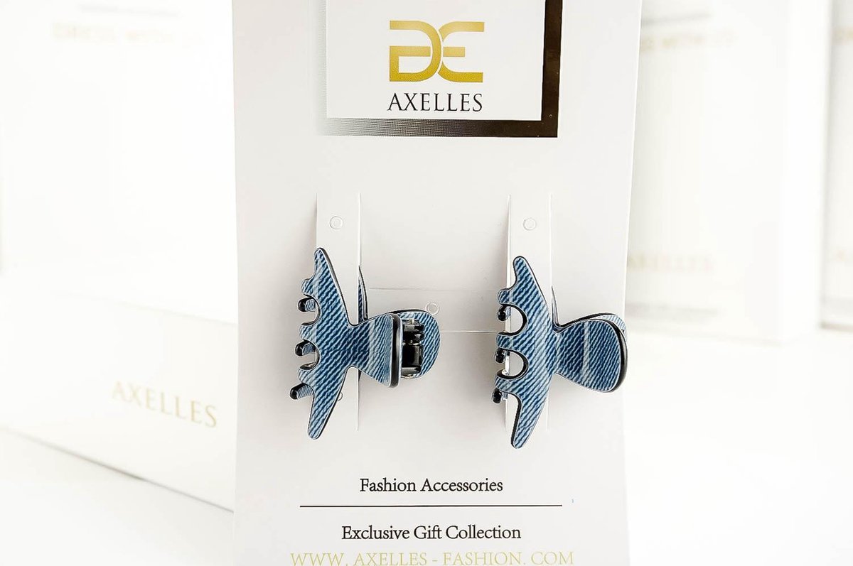 Luxe Haarklem 4 cm | Sierklem (smal), 2-set in geschenkdoos (denim-blauw)