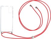 Samsung Galaxy A41 hoesje met koord - transparant hoesje met koord rood