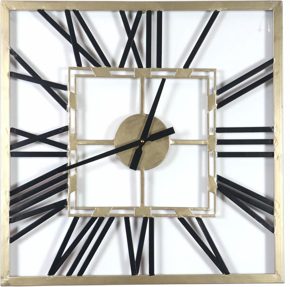 Mansion atmosphere Vierkante metalen wandklok met zwarte cijfers 60cm