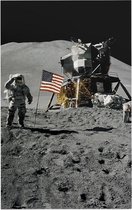 Astronaut salutes beside U.S. flag (maanlanding) - Foto op Forex - 80 x 120 cm