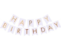 Happy Birthday Slinger Feest Versiering Verjaardag Versiering Vlaggenlijn Feest Decoratie Wit & Goud - 1 Stuk