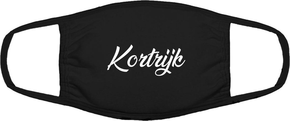 Kortrijk mondkapje | gezichtsmasker | bescherming | bedrukt | logo | Zwart mondmasker van katoen, uitwasbaar & herbruikbaar. Geschikt voor OV