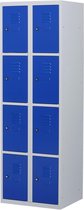 Lockerkast metaal met slot - 8 deurs 2 delig - Grijs/blauw - 180x60x50 cm - LKP-1014