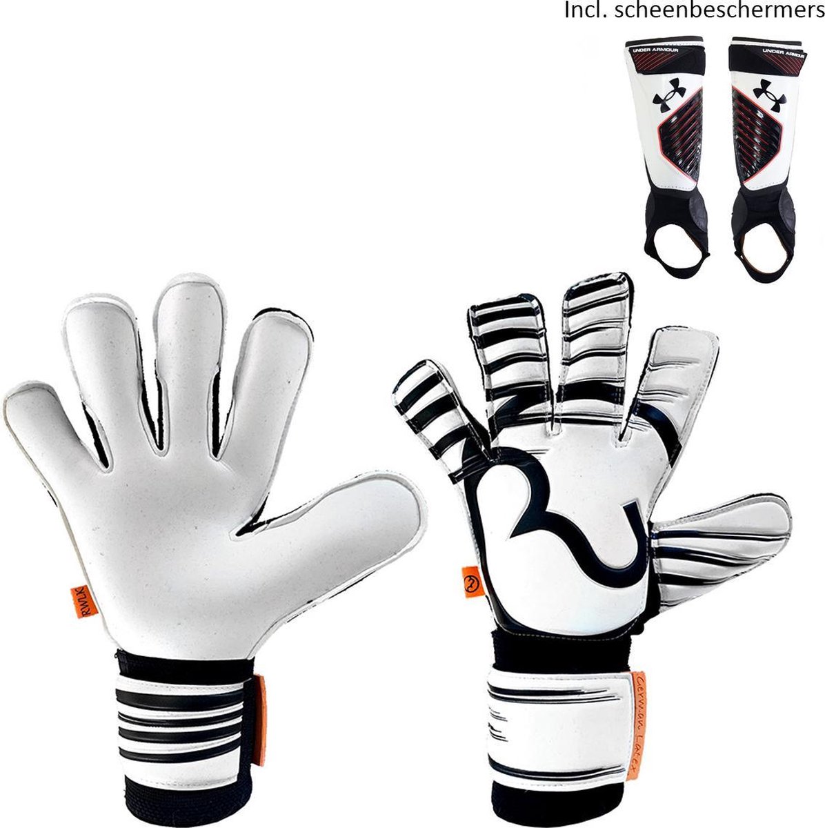 RWLK - Pro Line Black - Keepershandschoenen - met scheenbeschermers - maat 7 - voetbal keepershandschoenen - keepershandschoen - Goalkeeper handschoen