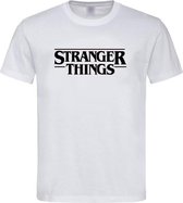 Wit T shirt met Zwart "Stranger Things" tekst maat M