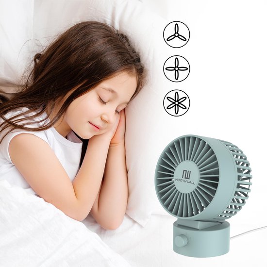 Northwall Mini USB Ventilator - Tafelventilator Blauw - Stille Mini Fan - Retro Bureau Ventilator - Klein, Stil en Geruisloos - Dual Motoren - Kantelbaar - 2 Snelheden