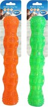Duvo+ Tpr stick squeaky Oranje/groen 28cm, LET OP ! GEEN KEUZE MOGELIJK !!
