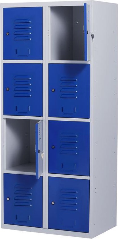 Armoire casier métallique avec serrure - 8 portes 2 parties - Grijs/ bleu -  180x80x50... | bol