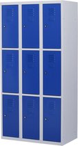 Lockerkast metaal met slot - 9 deurs 3 delig - Grijs/blauw - 180x120x50 cm - LKP-1059