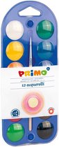 Primo: Waterverf Set voor Kids Verfdoos met 12 Napjes + Penseel en Mengpalet + 1 x A4 Blok Aquarelpapier 20 Vel / 300gram