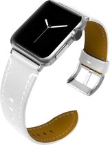 Leren bandje Apple Watch Wit met zilverkleurige gesp 42mm - 44mm Watchbands-shop.nl