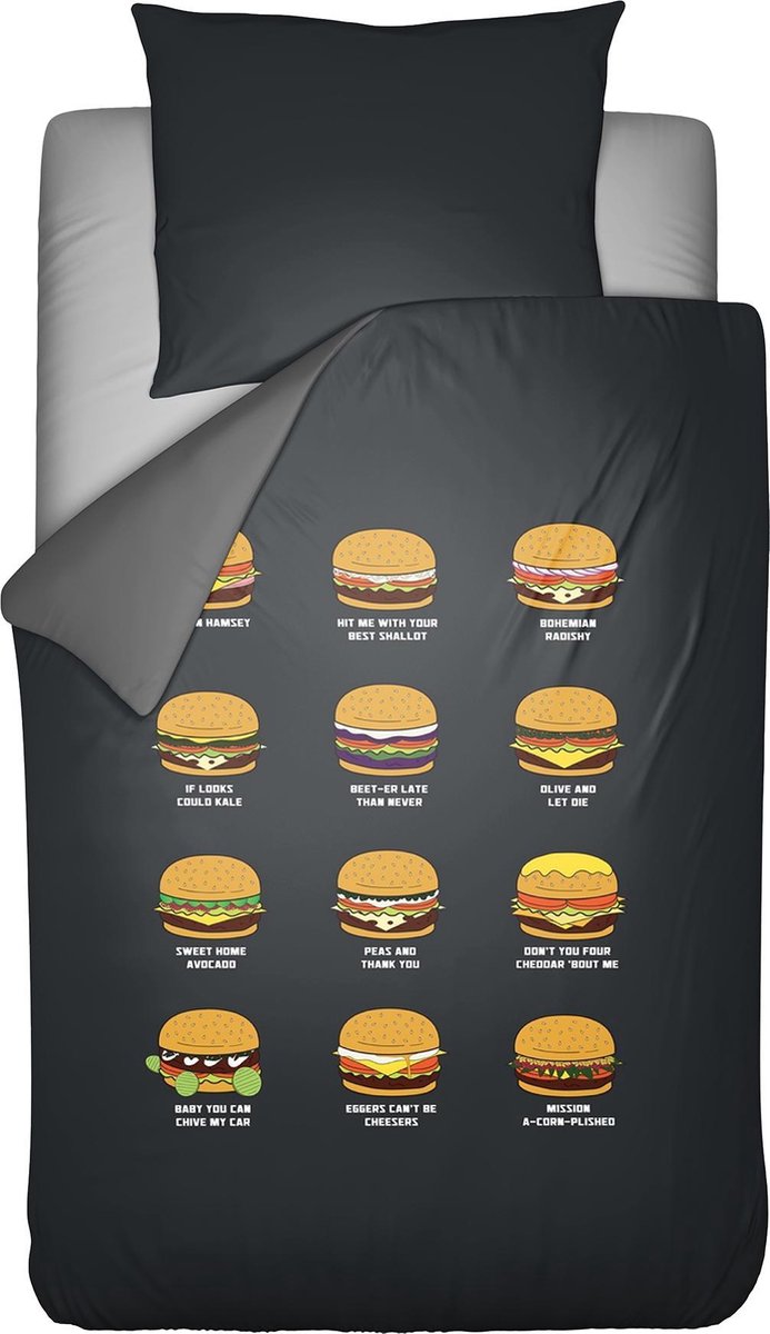 God etiket Veeg Y-NOT - Hamburger 2.0 - Dekbedovertrek - Katoen - Tweepersoons -  200X200/220 cm - Grijs | bol.com