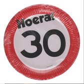 Kartonnen Bordjes hoera 30 jaar 23cm 8 st - Wegwerp borden - Feest/verjaardag/BBQ borden
