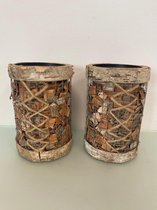 Decoratieve beelden/kandelaars van hout (cilindervormig) - set van 2 stuks