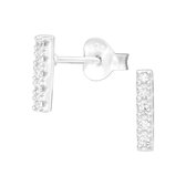 Joy|S - Zilveren bar oorbellen 2 x 8 mm zirkonia - staaf