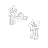 Joy|S - Zilveren vallende ster oorbellen 5 x 9 mm met zirkonia