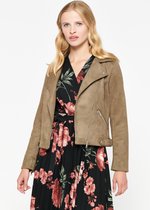 LOLALIZA Biker jas in imitatie-suede - Khaki - Maat 34