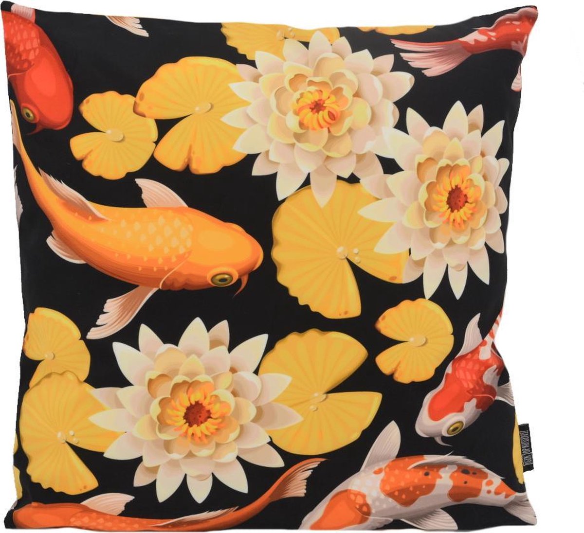 Gek op Kussens! Koi Waterlily - Karper Kussenhoes | Polyester / Katoen | 45 x 45 cm Geel-Rood-Zwart