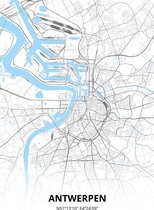Antwerpen plattegrond - A3 poster - Zwart blauwe stijl