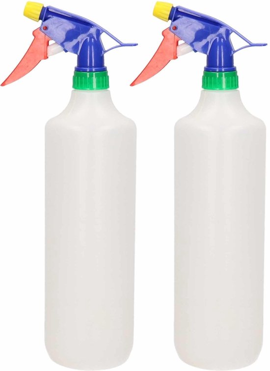 2x Waterverstuivers/spuitflessen wit 1 liter 31 cm - Plantenspuiten/schoonmaakspuiten 2 stuks