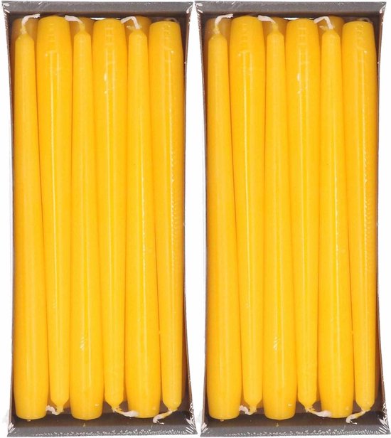 24x Gele dinerkaarsen 25 cm 8 branduren - Geurloze kaarsen geel - Tafelkaarsen/kandelaarkaarsen