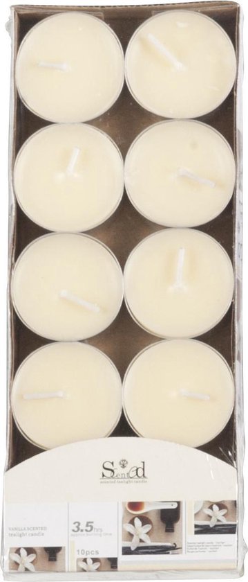 10x Geurtheelichtjes vanille/cremewit 3,5 branduren - Geurkaarsen vanillegeur - Waxinelichtjes