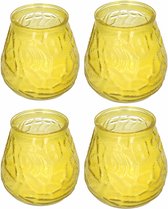 4x Windlicht geurkaars citronella tegen muggen geel glas - Geurkaarsen citrus geur - Glazen lantaarn - Anti-muggen citronella