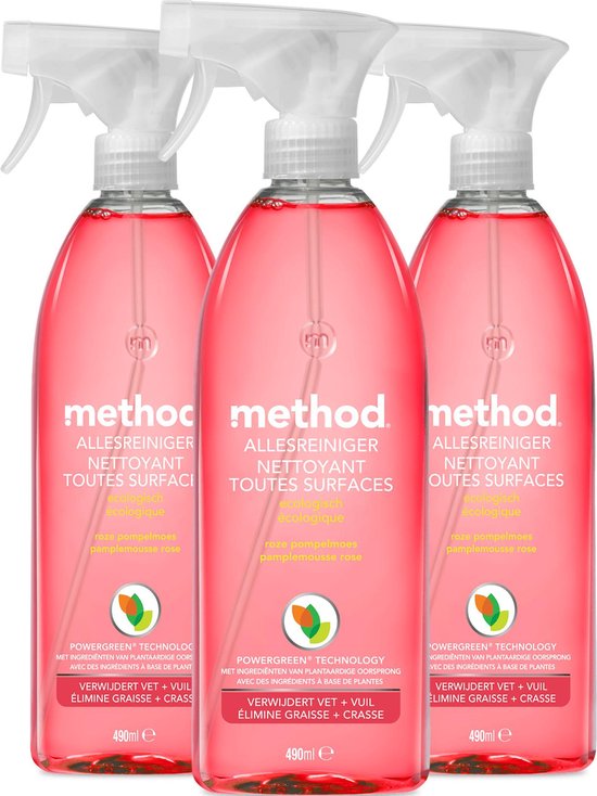 Foto: Method allesreiniger spray ecologisch roze pompelmoes verwijdert vet vuil 3 x 828ml