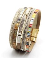 Armband - dames - leer - wikkelarmband - diverse kleuren goud en khaki -goudkleurige sluiting - leder - Sorprese - model V - Moederdag - Cadeau