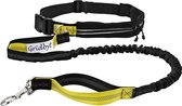 Gridbyt elastische hondenriem – hondenlijn 120cm lang– gordel verstelbaar 70 tot 120cm zwart/geel