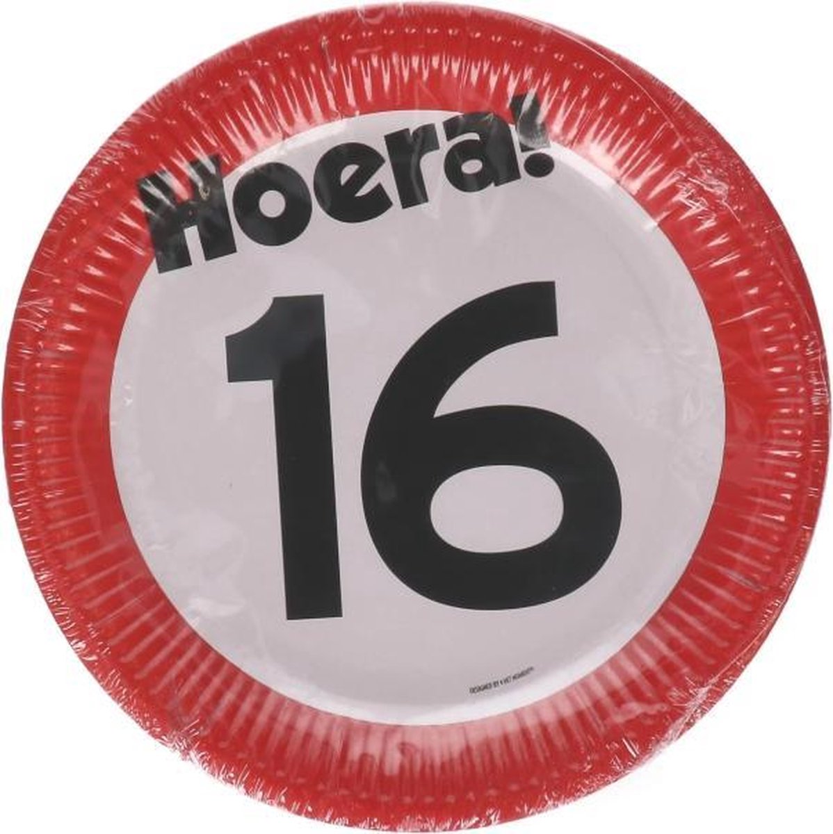 Kartonnen Bordjes hoera 16 jaar 23cm 8 st - Wegwerp borden - Feest/verjaardag/BBQ borden