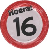Kartonnen Bordjes hoera 16 jaar 23cm 8 st - Wegwerp borden - Feest/verjaardag/BBQ borden